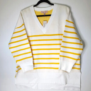 Philosophy women's sweater V neck, knit, pull on, striped, long sleeve, 1X.